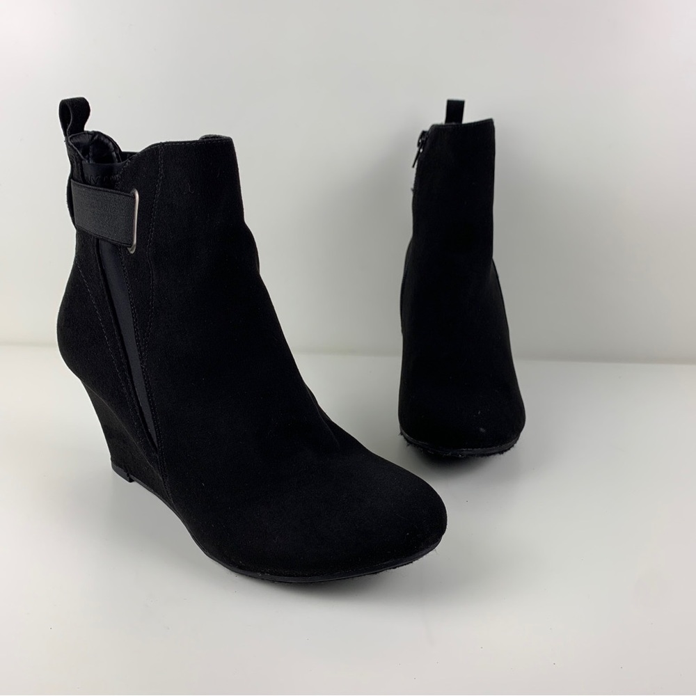 Solanz PURA Black Textile Round Toe Side Zip Wedged Boots Women’s Size 8.5M
